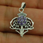 Small Thistle Silver Pendant set w Amethyst CZ, p454