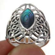 Light Large Abalone Celtic Silver Ring, r561